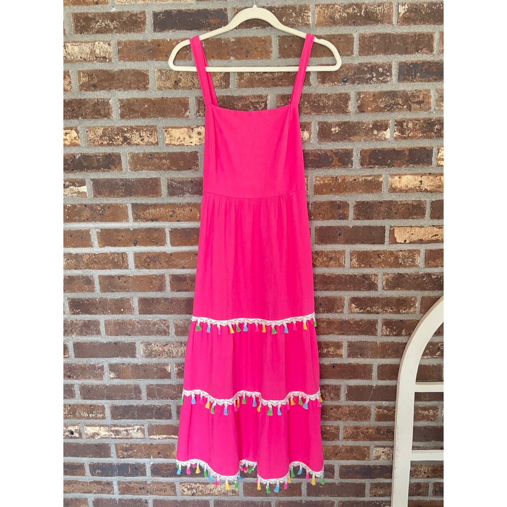Bambola Pom Pom Tassel Tiered Midi Dress
